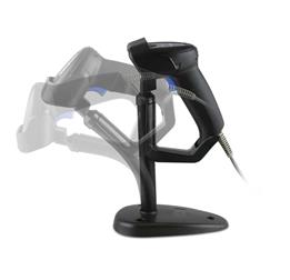 QuickScan QD2200, in Flex Stand, Black, Left Facing with Motion