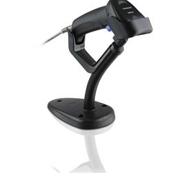 QuickScan QD2200, in Flex Stand, Black Right Facing, with Motion, Upright