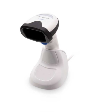 QuickScan QD2500, White, left facing in stand