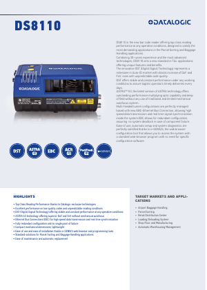Long-Range Scanners: DS8110/DX8210 - 静止型工業用スキャナ - Datalogic